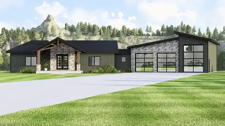 Contemporary house plans 104-485 - front exterior, 2,288 sq ft, 2 bed, 2 bath house plans | Monster House Plans