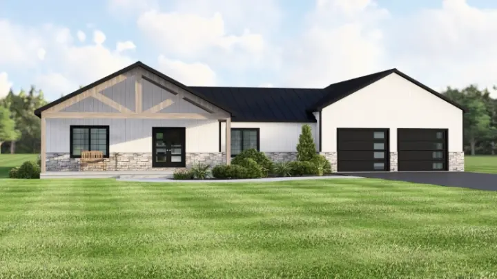 Modern Farmhouse house plans 104-493 - front exterior, 1,984 sq ft, 3 bed, 2 bath house plans | Monster House Plans