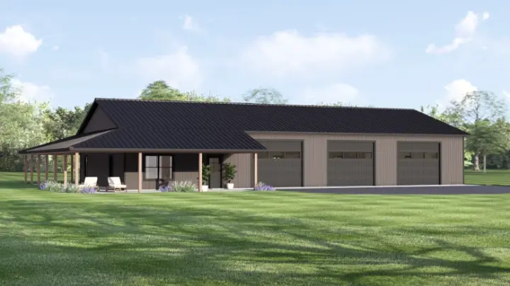 Barndominium house plans 104-496 - front exterior, 925 sq ft, 2 bed, 1 bath house plans | Monster House Plans