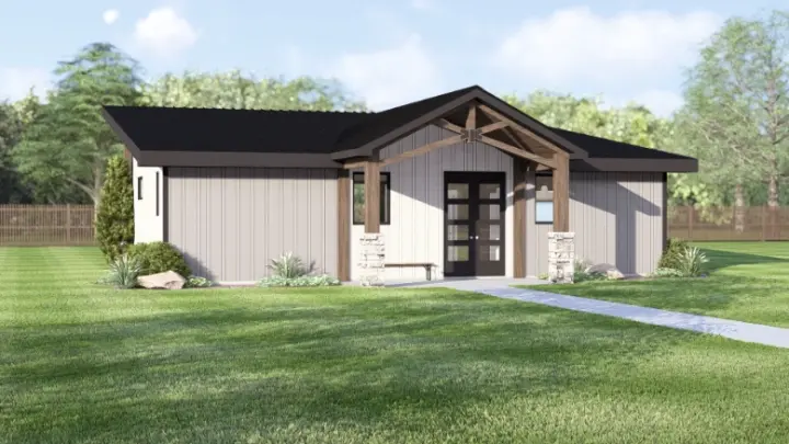 Accessory Dwelling Unit house plans 104-497 - front exterior, 976 sq ft, 2 bed, 2 bath house plans | Monster House Plans