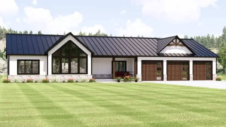 Barndominium house plans 104-498 - front exterior, 1,998 sq ft, 3 bed, 2 bath house plans | Monster House Plans