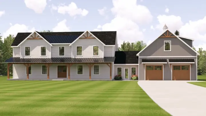 Modern Farmhouse house plans 104-503 - front exterior, 3,694 sq ft, 5 bed, 4 bath house plans | Monster House Plans