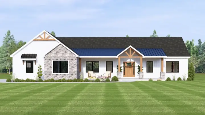Ranch house plans 104-505 - front exterior, 2,177 sq ft, 3 bed, 2 bath house plans | Monster House Plans