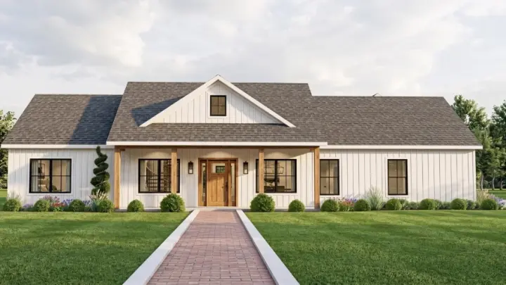 Modern Farmhouse house plans 104-508 - front exterior, 1,992 sq ft, 4 bed, 2 bath house plans | Monster House Plans