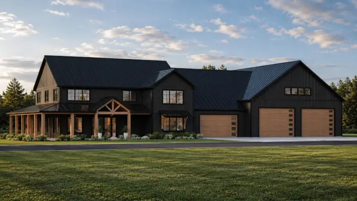 Barndominium house plans 104-513 - front exterior, 3,731 sq ft, 3 bed, 3 bath house plans | Monster House Plans