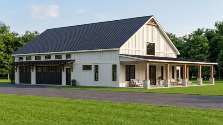 Barndominium house plans 104-515 - front exterior, 1,373 sq ft, 2 bed, 2 bath house plans | Monster House Plans