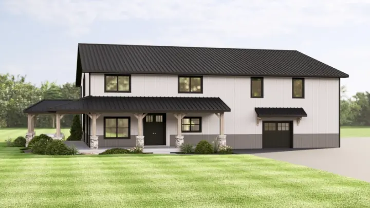 Barndominium house plans 104-529 - front exterior, 3,687 sq ft, 3 bed, 3 bath house plans | Monster House Plans