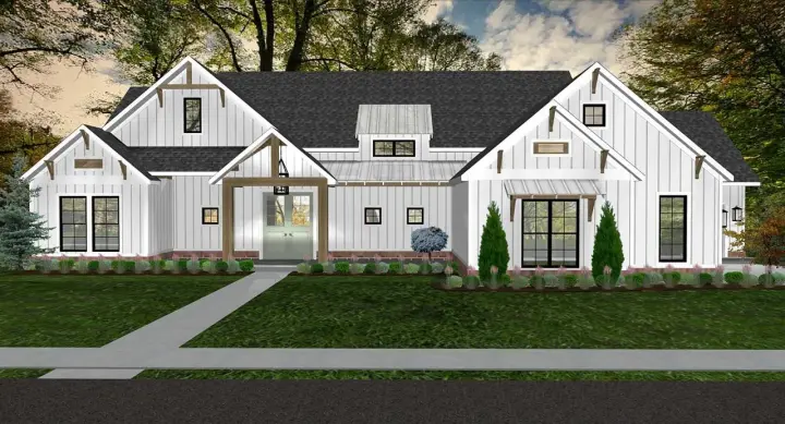 Modern Farmhouse house plans 105-104 - front exterior, 2,205 sq ft, 3 bed, 2 bath house plans | Monster House Plans