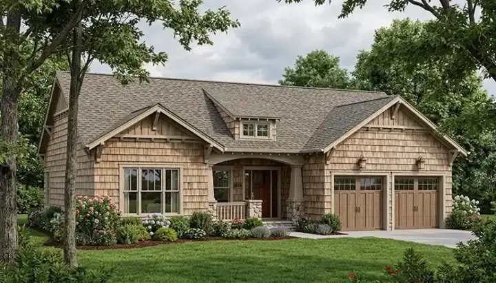 Craftsman house plans 106-111 - front exterior, 1,387 sq ft, 3 bed, 2 bath house plans | Monster House Plans