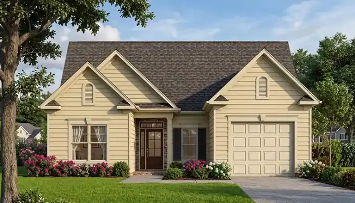 Traditional house plans 106-112 - front exterior, 1,402 sq ft, 3 bed, 2 bath house plans | Monster House Plans