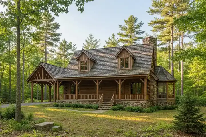 Log Cabin house plans 106-144 - front exterior, 1,762 sq ft, 2 bed, 2 bath house plans | Monster House Plans