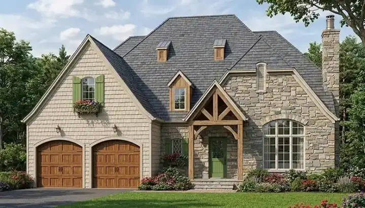 English Country house plans 106-145 - front exterior, 1,779 sq ft, 3 bed, 2 bath house plans | Monster House Plans