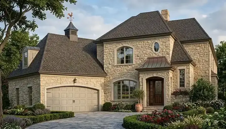 European house plans 106-254 - front exterior, 2,653 sq ft, 4 bed, 3 bath house plans | Monster House Plans