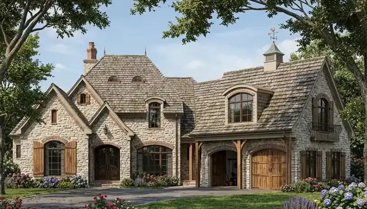 European house plans 106-298 - front exterior, 5,051 sq ft, 4 bed, 4 bath house plans | Monster House Plans