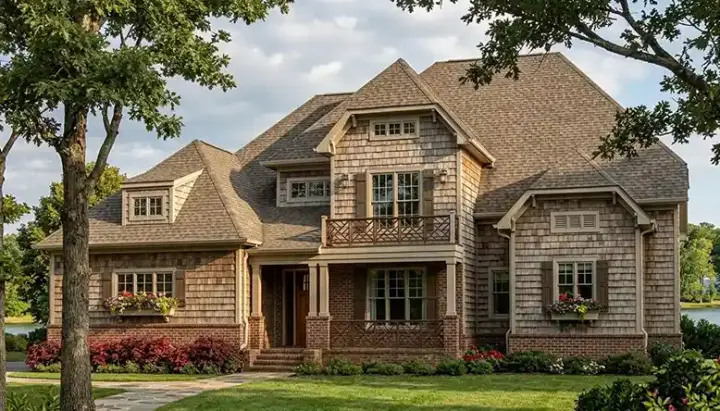 Shingle house plans 106-376 - front exterior, 4,791 sq ft, 5 bed, 4 bath house plans | Monster House Plans