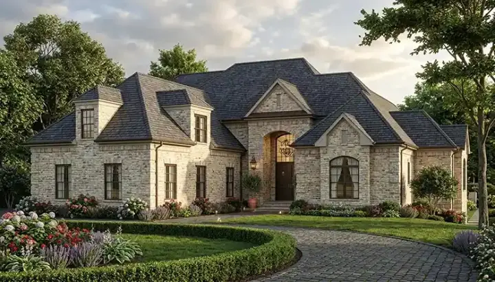 European house plans 106-379 - front exterior, 4,663 sq ft, 5 bed, 4 bath house plans | Monster House Plans