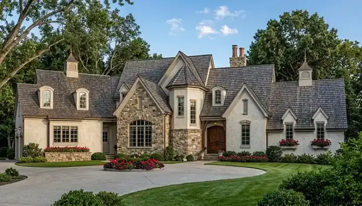 European house plans 106-385 - front exterior, 3,462 sq ft, 3 bed, 3 bath house plans | Monster House Plans