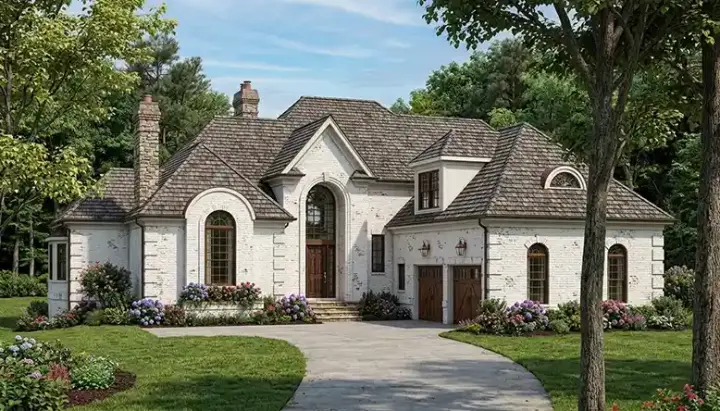 European house plans 106-387 - front exterior, 5,143 sq ft, 4 bed, 3 bath house plans | Monster House Plans