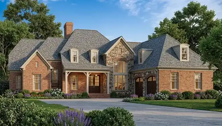 European house plans 106-406 - front exterior, 4,504 sq ft, 4 bed, 3 bath house plans | Monster House Plans