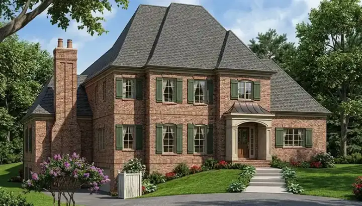 European house plans 106-414 - front exterior, 4,081 sq ft, 4 bed, 3 bath house plans | Monster House Plans