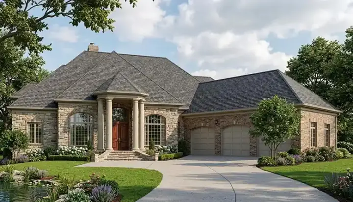 European house plans 106-419 - front exterior, 4,433 sq ft, 4 bed, 4 bath house plans | Monster House Plans