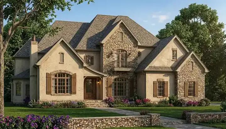 European house plans 106-428 - front exterior, 3,455 sq ft, 4 bed, 3 bath house plans | Monster House Plans