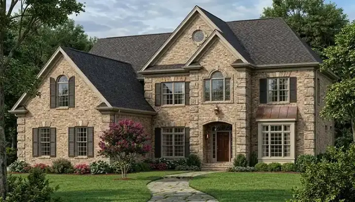 European house plans 106-437 - front exterior, 3,532 sq ft, 5 bed, 4 bath house plans | Monster House Plans