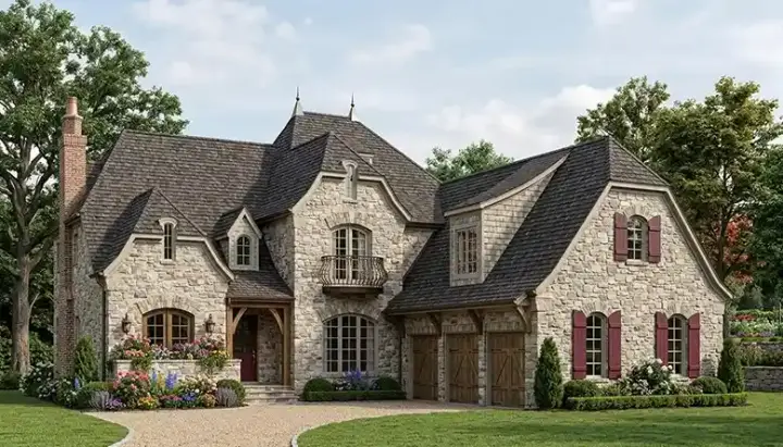 European house plans 106-449 - front exterior, 3,620 sq ft, 4 bed, 3 bath house plans | Monster House Plans
