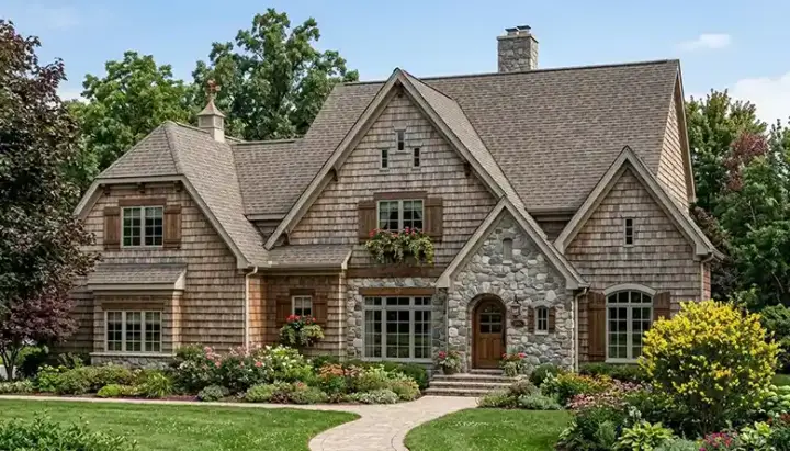 Shingle house plans 106-454 - front exterior, 4,910 sq ft, 5 bed, 4 bath house plans | Monster House Plans