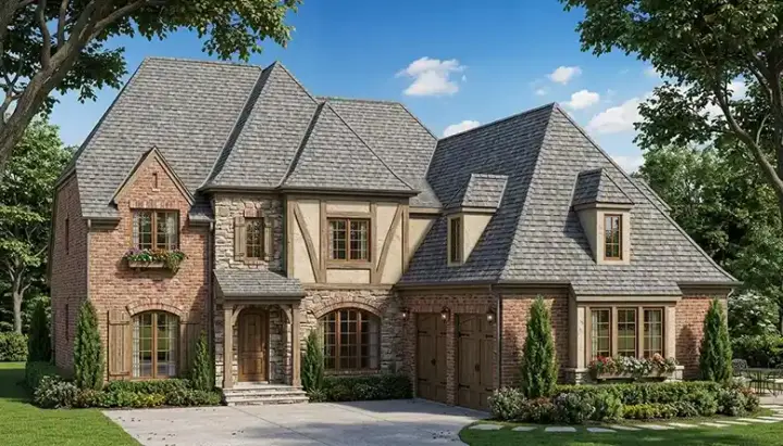 Tudor house plans 106-482 - front exterior, 3,877 sq ft, 4 bed, 4 bath house plans | Monster House Plans