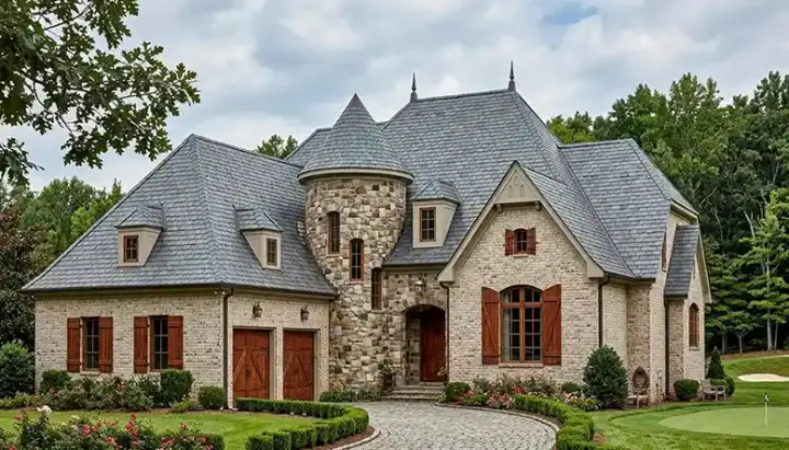 European house plans 106-495 - front exterior, 3,979 sq ft, 3 bed, 3 bath house plans | Monster House Plans