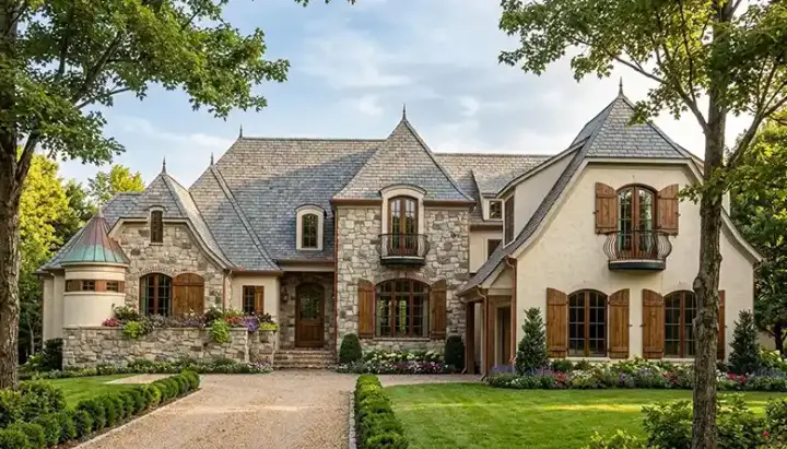French Country house plans 106-497 - front exterior, 5,469 sq ft, 4 bed, 4 bath house plans | Monster House Plans