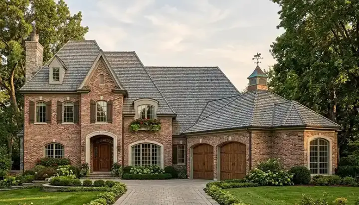 European house plans 106-498 - front exterior, 5,720 sq ft, 5 bed, 4 bath house plans | Monster House Plans