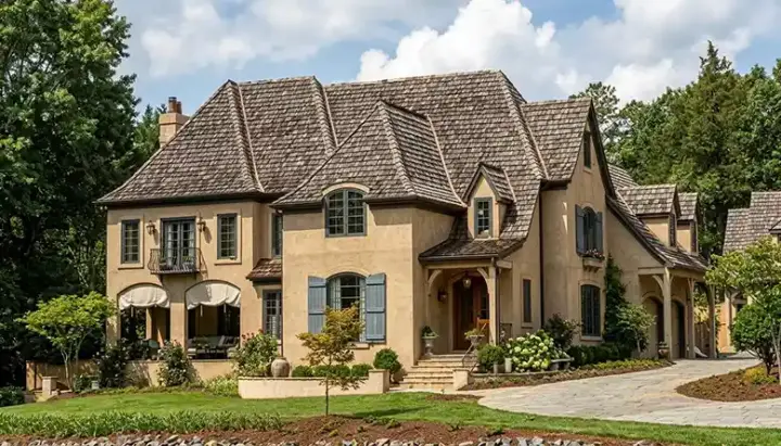 European house plans 106-502 - front exterior, 4,041 sq ft, 4 bed, 3 bath house plans | Monster House Plans