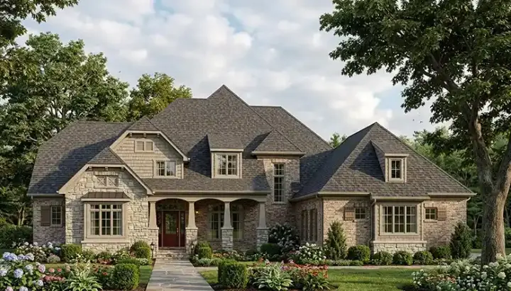 Cottage house plans 106-505 - front exterior, 5,460 sq ft, 5 bed, 5 bath house plans | Monster House Plans