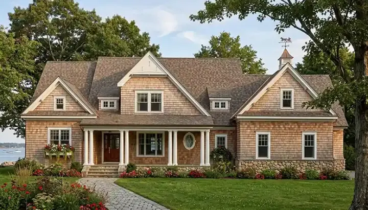 Shingle house plans 106-516 - front exterior, 4,138 sq ft, 5 bed, 4 bath house plans | Monster House Plans