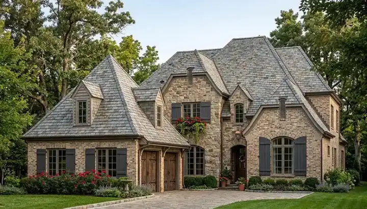 French Country house plans 106-523 - front exterior, 4,218 sq ft, 4 bed, 4 bath house plans | Monster House Plans