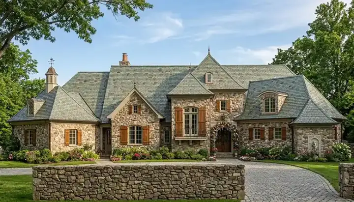 English Country house plans 106-528 - front exterior, 5,113 sq ft, 2 bed, 3 bath house plans | Monster House Plans