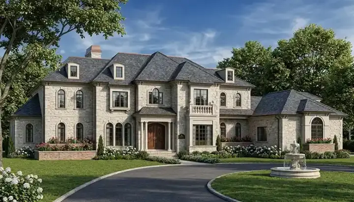 European house plans 106-533 - front exterior, 4,274 sq ft, 4 bed, 4 bath house plans | Monster House Plans