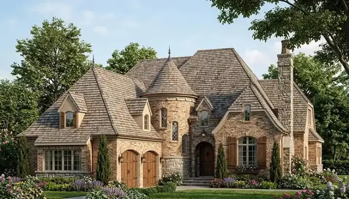European house plans 106-537 - front exterior, 4,290 sq ft, 3 bed, 3 bath house plans | Monster House Plans
