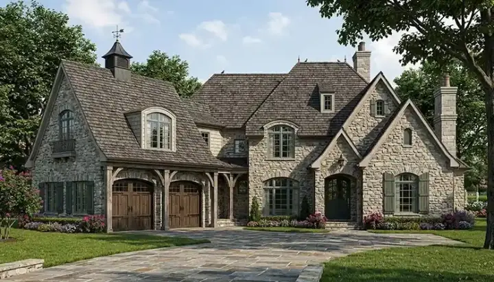 English Country house plans 106-541 - front exterior, 5,831 sq ft, 5 bed, 5 bath house plans | Monster House Plans