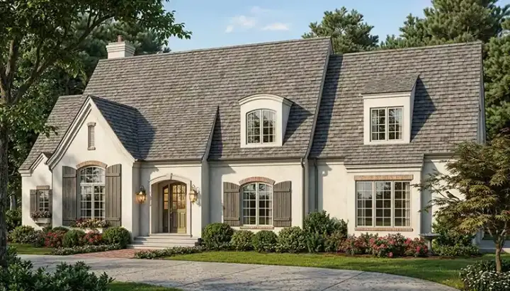 European house plans 106-545 - front exterior, 4,369 sq ft, 4 bed, 3 bath house plans | Monster House Plans