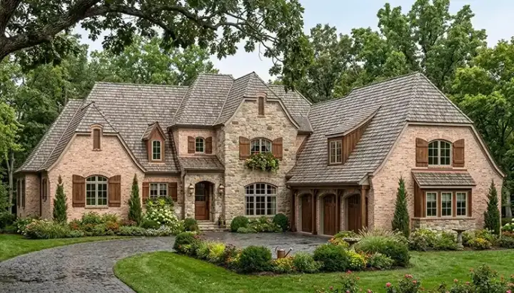 European house plans 106-548 - front exterior, 4,409 sq ft, 4 bed, 4 bath house plans | Monster House Plans