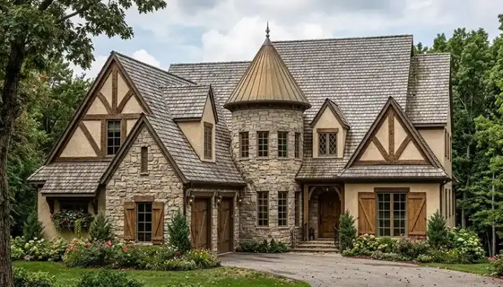 European house plans 106-554 - front exterior, 4,455 sq ft, 4 bed, 4 bath house plans | Monster House Plans