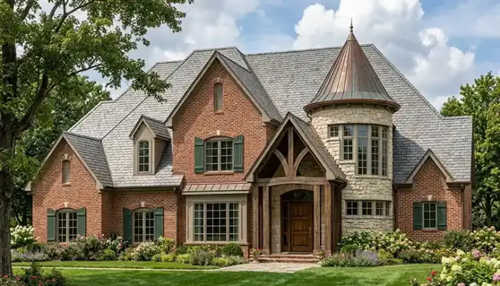 European house plans 106-557 - front exterior, 4,476 sq ft, 4 bed, 3 bath house plans | Monster House Plans