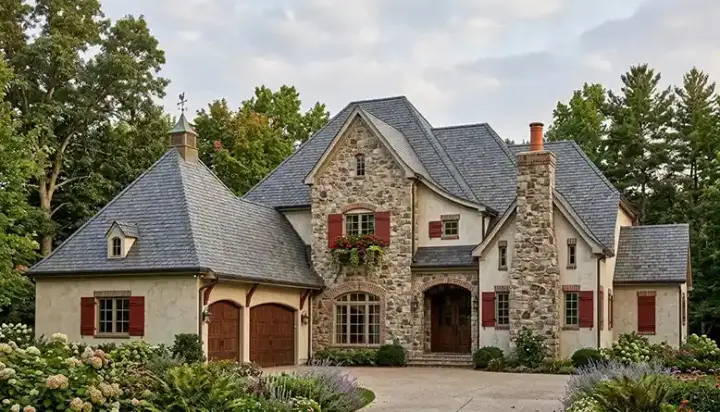 European house plans 106-560 - front exterior, 4,484 sq ft, 4 bed, 4 bath house plans | Monster House Plans