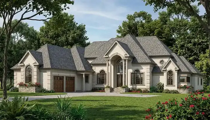 Traditional house plans 106-562 - front exterior, 4,491 sq ft, 4 bed, 3 bath house plans | Monster House Plans