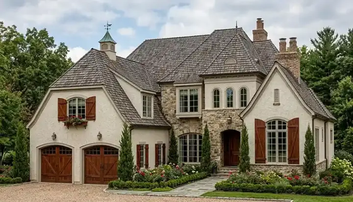 European house plans 106-566 - front exterior, 4,589 sq ft, 3 bed, 3 bath house plans | Monster House Plans