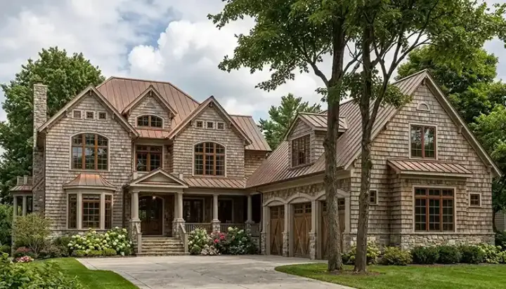 Shingle house plans 106-569 - front exterior, 4,685 sq ft, 6 bed, 6 bath house plans | Monster House Plans
