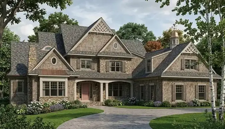 Cottage house plans 106-574 - front exterior, 6,622 sq ft, 5 bed, 5 bath house plans | Monster House Plans